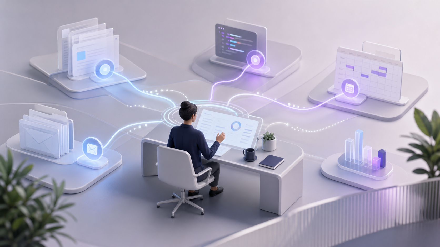 A digital employee connects documents, code, calendars, email, and analytics in one workflow